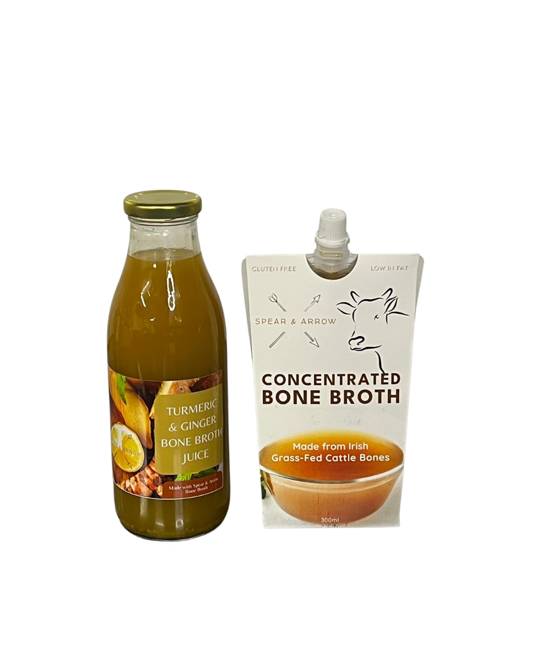 Caldo de hueso 100% natural de alta calidad (2 unidades) – 1 caldo concentrado de hueso de res de 300 ml y 1 caldo de hueso concentrado de 500 ml de cúrcuma y jugo de jengibre – sin sal añadida