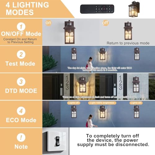 Porch Light with GFCI Outlet with Remote, Dusk to Dawn Outdoor Lighting with Outlet, Upgraded 4 Lighting Modes Motion Sensor Outdoor Lights, Waterproof Outside Lights for House Patio Garage Front Door by KiwiLusam - Image 3