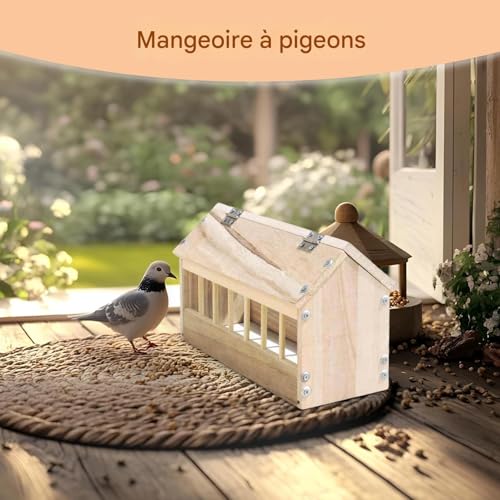 Mangeoire à oiseaux en bois épais design maison chic pour jardin - 8