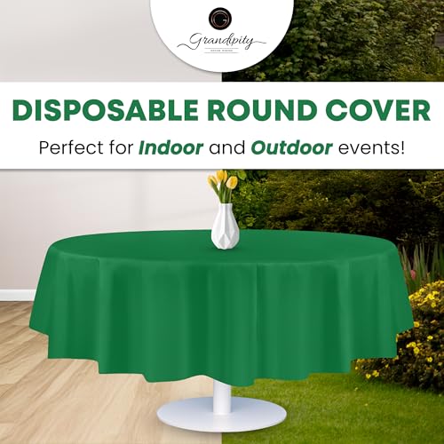 Image of Grandipty Plastic Table Cloth Disposable 12 Pack 84 inch Round Green | Plastic table covers, durable disposable tablecloths, fade and tear-resistent table cover for party, event