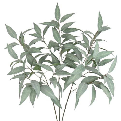 Briful Eucalyptus Stems 39.5 '' Tall, Artificial Branches for Vase Round Year Faux Greenery Stems Realistic Gray Eucalyptus Leaf Plant Sprays for Home Decor Indoor Party Wedding, Set of 3