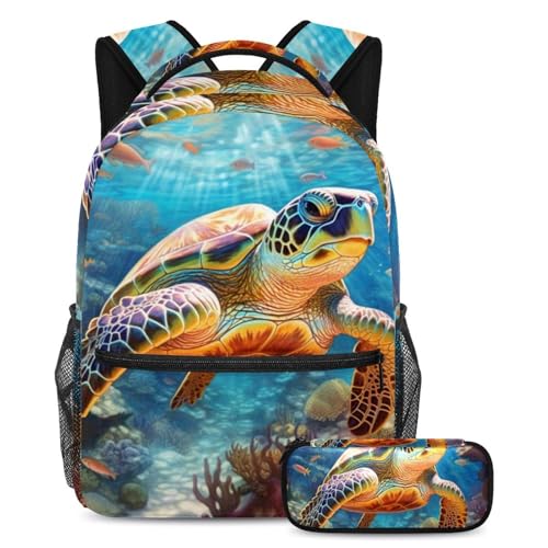 Sac à dos cartable enfants tortue colorée corail marin sac à livres de voyage ados