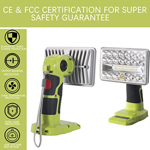 YEX-BUR Cordless LED Work Light for Ryobi 18v ONE + Li-ion NiCd NiMh Batteries P108, 18W 2000LM Power LED Spotlight Handheld Flashlight Portable Jobsite Light for Outdoor - Image 6