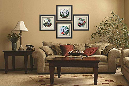 Silk Art 100% Handmade Embroidery Mixed Group Cranes & Pipe Tree Framed Landscape Painting Gift Oriental Asian Wall Art Decor Picture Gallery 31011Wf & 31012Wf & 31013Wf & 31014Wf #TOP2