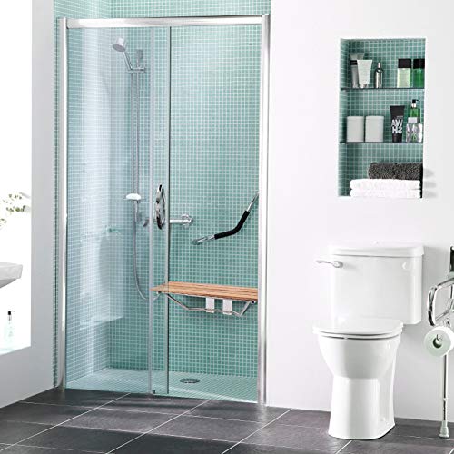 image for WATERJOY Teak Wood Folding Shower Seat, Wall Mounted Bathroom Folding 