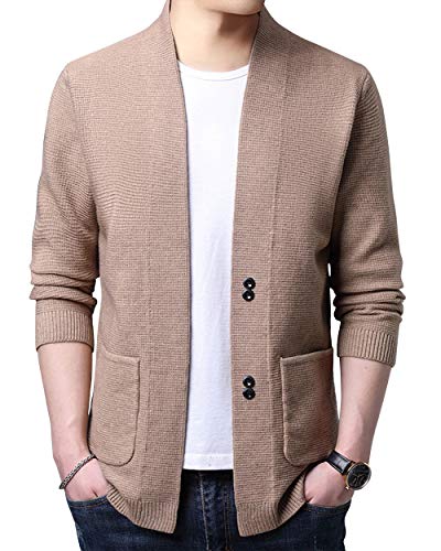 ebossy Men's Casual Slim Fit Open Front Patch Pocket Long Sleeve Cardigan Sweater