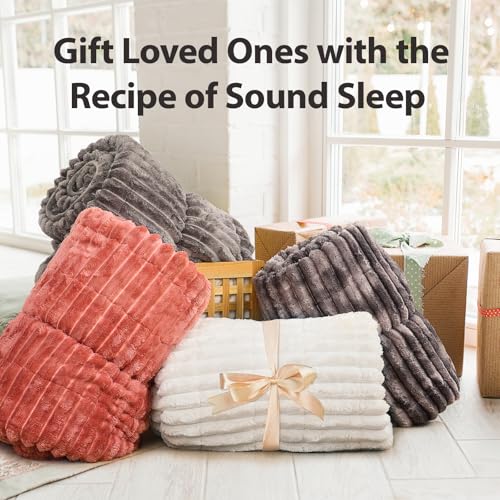 Image of Ultra-Soft Weighted Blanket for Adults(15 lbs, 48 inch x 72 inch Full Size) 3D Striped Sherpa Fleece Reversible Heavy Blanket with Glass Beads, Perfect for 140-190 lbs, Machine Washable, Cream