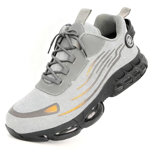 Image of Steel Toe Shoes for Men,Lightweight Non Slip Work Shoes for Men,Indestructible Steel Toe Boots,Industry Construction Safety Work Boots. Grey