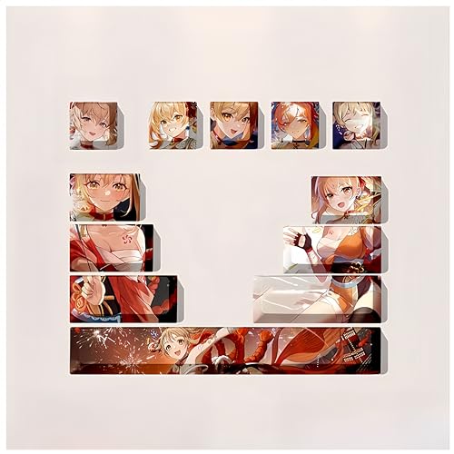 Odrys Genshin Impact Keycaps, 12 Key PBT Thermal Sublimation Custom Keycaps for Cherry MX Switches Mechanical Keyboards (Yoimiya)