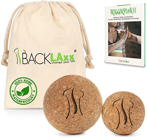 BACKLAXX® Faszienball Set 5 & 7 cm aus Kork, Massageball für Füße & Rücken | 2 Massagebälle klein aus 100% Kork mit Beutel, Lacrosse Ball Alternative für Triggerpunkte & Selbstmass