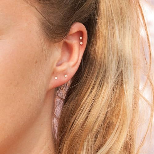 Sllaiss 2mm Sterling Silver Austria Zirconia Stud Earrings for Women Men, Platinum/Gold/Rose Gold Plated Tiny CZ Studs2