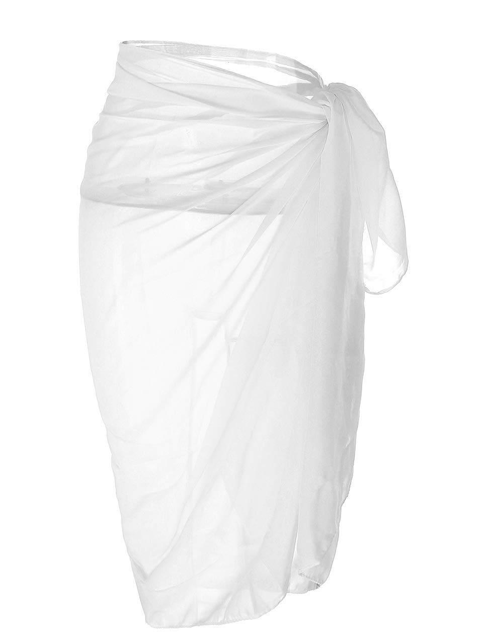 CHIC DIARY Women Chiffon Pareo Beach Wrap Sarong Swimsuit Scarf Cover Up for Holiday (White)