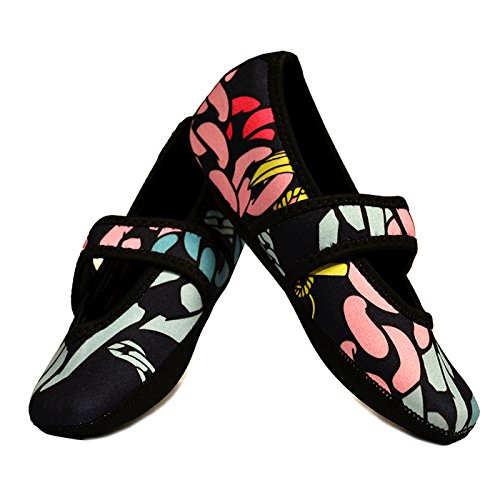 Nufoot Betsy Lou Women's Shoes, Foldable & Flexible Flats, Slipper Socks, Travel Slippers & Exercise Shoes, Dance Shoes, Yoga Socks, House Shoes, Indoor Slippers, Navy Chains, Large