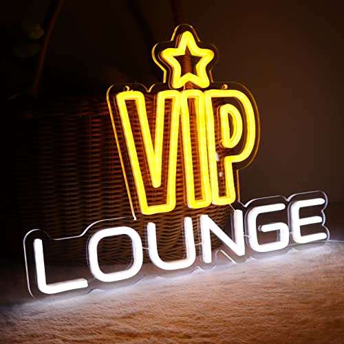 Image of VIP Lounge Neon Signs for Wall Decor Neon Lights for Bedroom Led Business Signs Suitable for Night Club Bar Hotels Nail Salon Massage 5V Power Adapter, 16.2 * 11.4 Inch(Yellow+White)