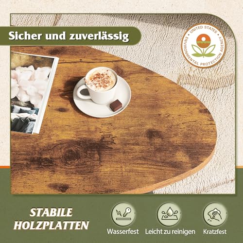 WLIVE Runder Couchtisch Weiß, Wohnzimmertisch Holz mit 2 Ebenen, Sofatisch mit viel Stauraum, für Wohnzimmer, Schlafzimmer, Modern Design (Couchtisch Dreieckiger, Braun) – Bild 8