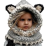 BAIMORE Winter Kids Crochet Cartoon Fox with Scarf Pocket Hooded Set Knitting Grey