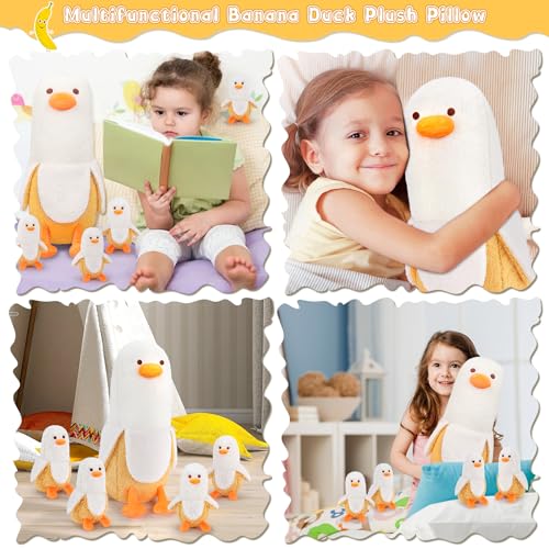 Image of Auspicious beginning 5 PCS Banana Duck Plush Stuffed Animal Family, 20'' Cute Banana Duck Mommy with 4 Baby Plushies Kawaii Plush Toy Birthday Gifts for Kids Boys Girls