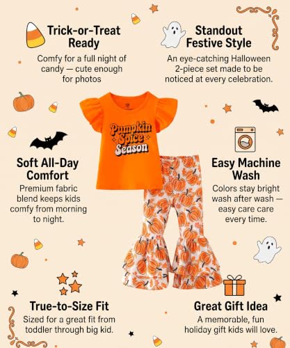 Image of Unique Baby 2 Piece Girls Double Bell Bottom Leggings Outfit with Short Sleeved Shirt Kid and Toddler Clothes Set