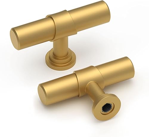 homdiy Perillas de latón cepillado para gabinete, paquete de 30 pomos para cajón, barra en T, pomos de un solo agujero para tocador de cocina, pomos