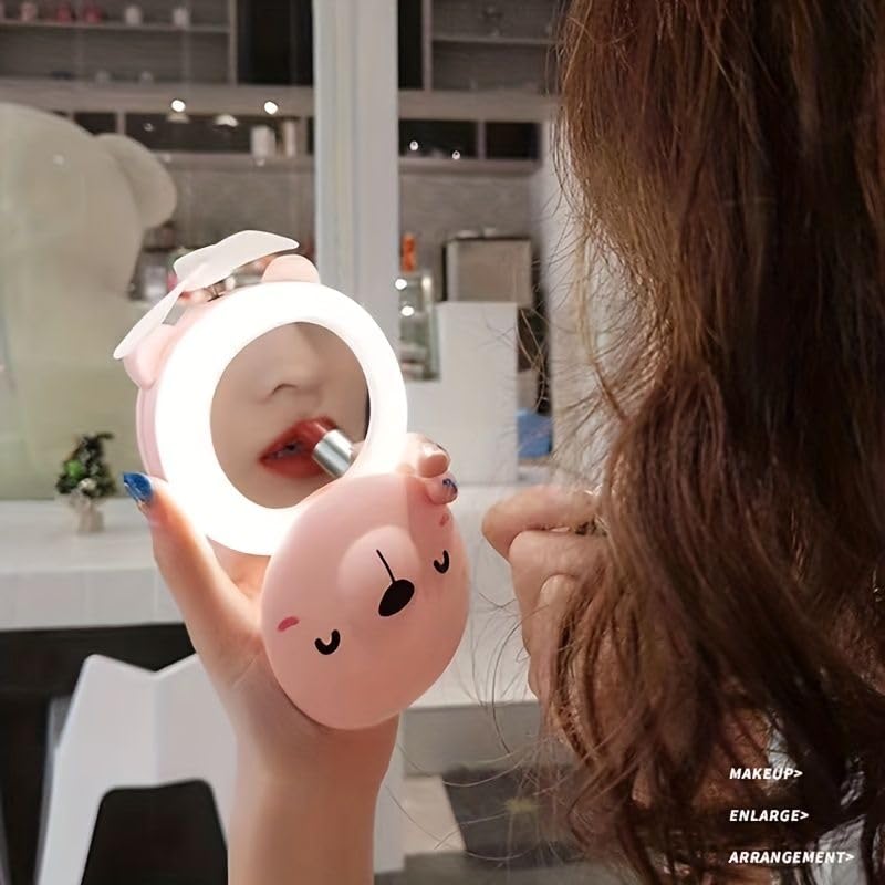ETN Travel Mini Carton Make Up/Mirror with LED Lights USB Fan (Color May Vary)-image-34