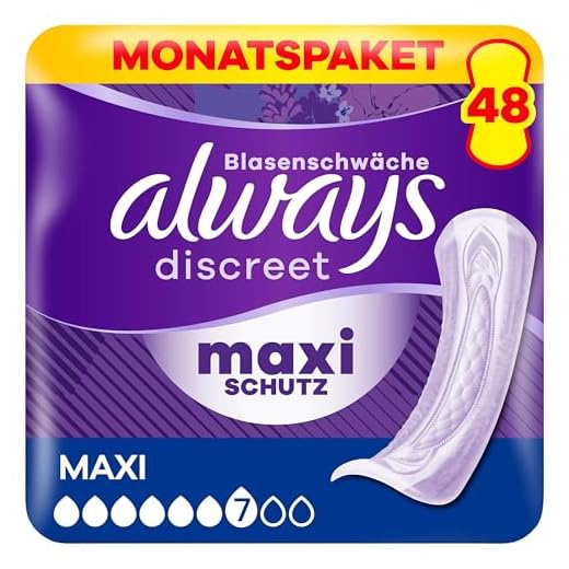 Always Discreet Inkontinenzeinlagen Maxi Night, 48 Binden (4 x 12 Stück) Monatspaket, diskreter Schutz & hohe Saugstärke, geruchsneutralisierend