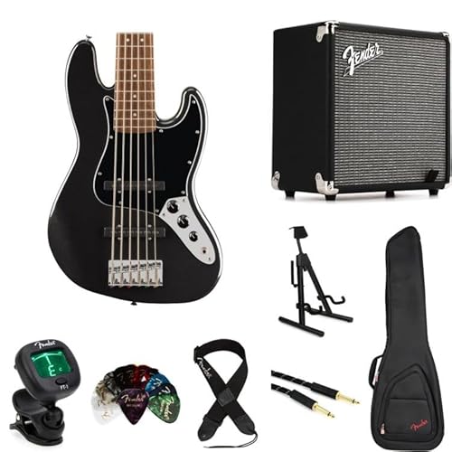 Squier Affinity Series Active Jazz Bass V Amp Essentials �o���h�� - �u���b�N