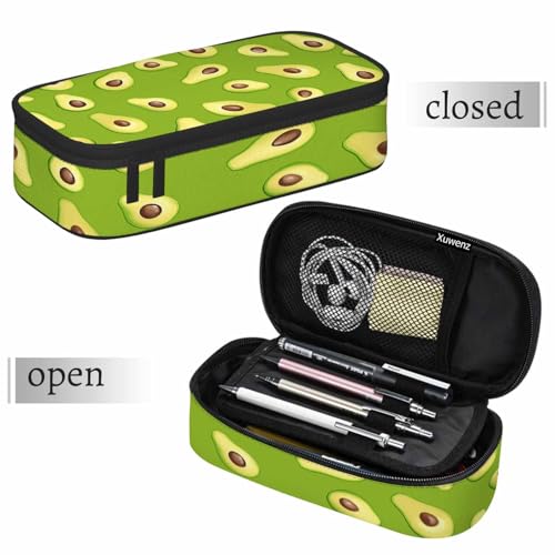 Image of Green Avocado Pencil Holder Bag Exotic Tropical Fruits Pencil Case College Office School for Teens Boy Girl
