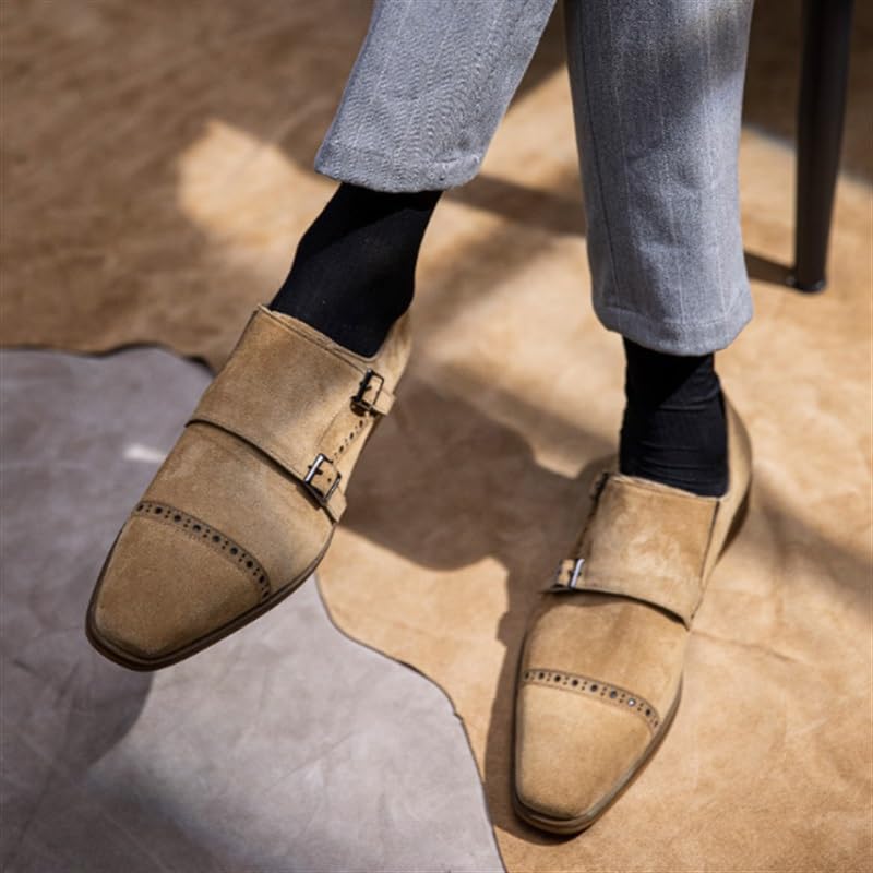 Men's Leather Shoes Retro Classic Casual Business Commuter Shoes Slip-On Skin-Friendly Lining Square Toe Shoes Low Top Brogue Craft True to Size4