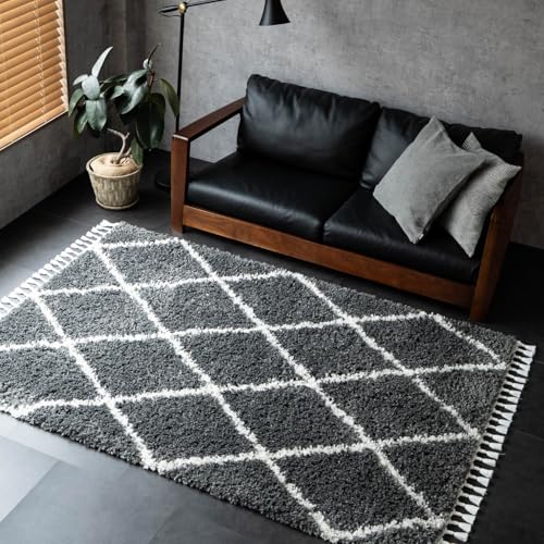 サヤンサヤン 幾何学 モロッカン ラグマット ゼフィール 80x150 1畳 ダークグレー トルコのサムネイル