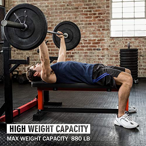 RitFit Utility Flat Weight Bench with Dumbbell Rack, 880 LB Capacity Workout Bench for Home Gym - Weightlifting, Strength Training, Full Body Exercise