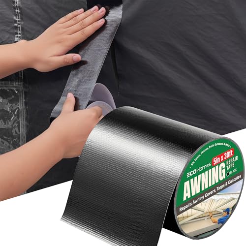 Awning Covers & Tarp Repair Tape - Waterproof Self Adhesive Patch Repair Kit | Patch Tapes for Awnings, Outdoor Canopies, Patio Window Awnings, Gazebos, Tents, RV, Canvas, Boat Covers (Black, 5 Inch)