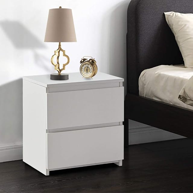 TUKAILAi White Bedside Table with 2 Drawers Cabinet Chest of 2 Drawers Wooden Night Stand Storage Units for Bedroom Living Room