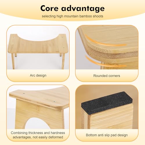 Huiguli Bambústyle Taburete de Inodoro de Bambú para Adultos y Niños – Taburete Baño Antideslizante con Base Estable, Color Natural - imagen 5