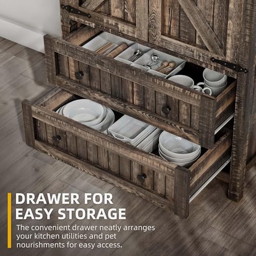 DWVO-Farmhouse-Kitchen-Pantry-Cabinet-645-Tall-Storage-Cabinet-with-2-Drawers-and-Adjustable-Shelves-Versatile-Storage-for-Living-Room-Dining-Room-or-Hallway-Dark-Rustic-Oak DWVO Farmhouse Kitchen Pantry Cabinet 645 Tall Storage Cabinet with 2 Drawers and Adjustable Shelves Versatile Storage for Living Room Dining Room or Hallway Dark Rustic Oak