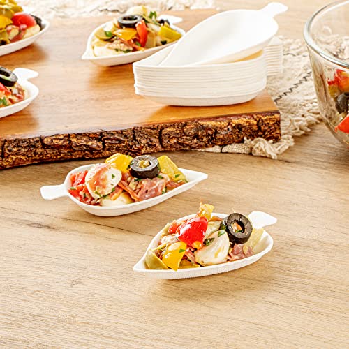Restaurantware-Pulp Safe No PFAS Added 3.7 x 2.4 Inch Tasting Dishes, 100 Disposable Dishes - Home Compostable, Microwavable And Freezable, White Bagasse Food Dish, Leaf Shape, For Appetizers by Restaurantware - Used condition - Image 4