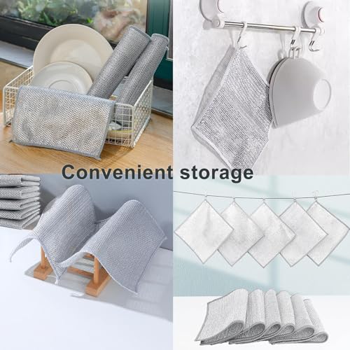 Image of Double Layer Multipurpose Non Scratch Wire Dishcloth, Soft Wire Dishwashing Rag Safe for Non-Stick Cookware, Scrubs & Cleans for Dishes, Sinks, Counters, Stove Tops, Easy Rinsing (6Pcs)