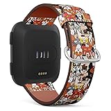 Compatible with Fitbit Versa/Versa 2 / Versa LITE/Leather Watch Wrist Band Strap Bracelet with Quick-Release Pins (Doodle Dogs Cats Faces)