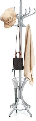 Tangkula Perchero de pie de 75.5 pulgadas, árbol de madera con 12 ganchos, para colgar chaquetas y sombreros para el hogar, árbol 12 con soporte