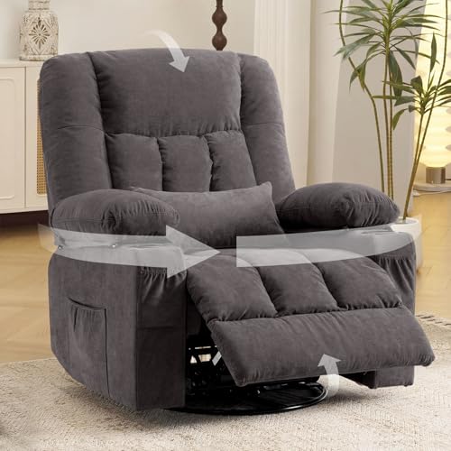 Swivel Rocker Recliner Chair with Vibration Massage and Heat Ergonomic Lounge Chair for Living Room with Rocking Function and Side Pocket 2 Cup Holders USB Charge Port