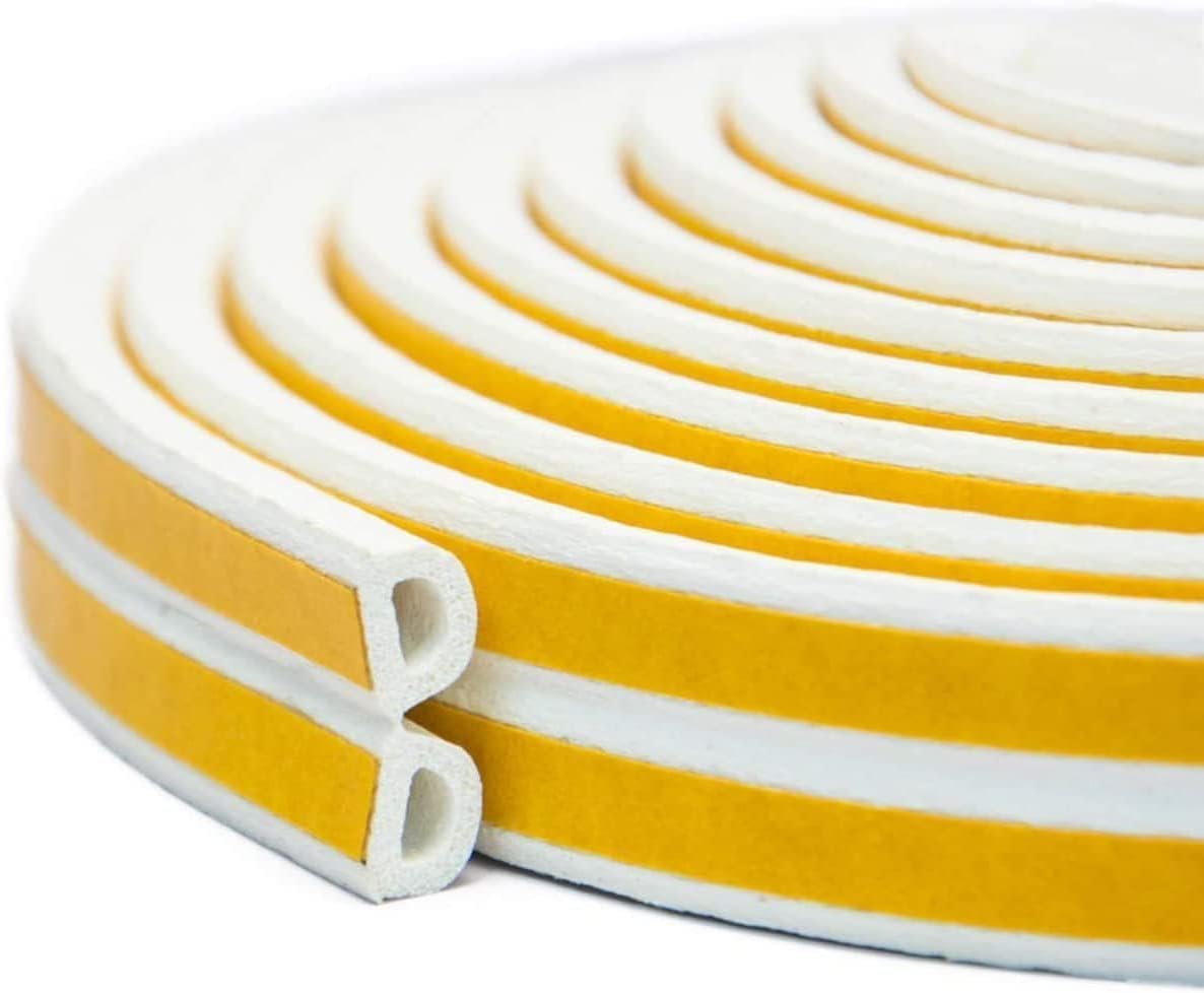 Draught Excluder Tape for Door Window Self Adhesive Foam Tape Insulation Strip Weather Stripping Type D, 2 Seals Total 66ft Black