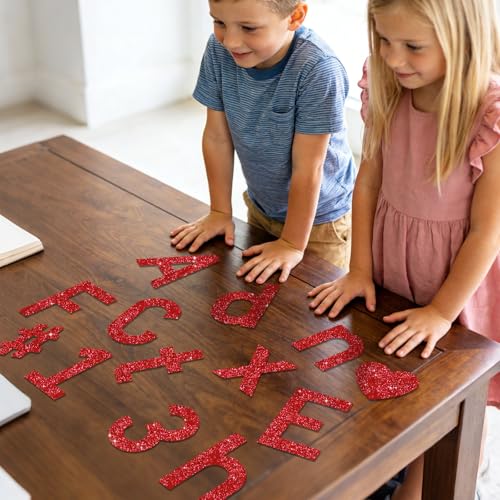 Image of Vuzvuv 295 Pcs Glitter Bulletin Board Letters and Numbers, 4 Inch Classroom Decor with Adhesive Points, Alphabet Cut Outs for School Display (Red)