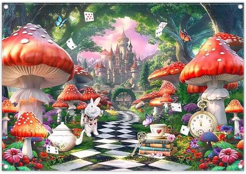 7x5ft Fairytale Castle Backdrop Wonderland Checkerboard Rabbit Mu...