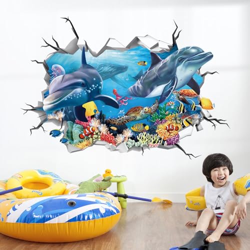 decalmile Wandtattoo Delfine Unter dem Meer 3D Wandsticker Ozean Fische...