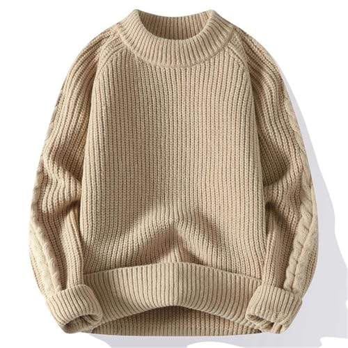 Men Fall Winter Sweater Solid Color Knitted O Neck Loose Casual Knit Sweater Warm Pullovers4