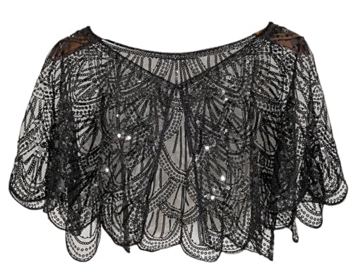 Vintage Lace Shawls 1920s Sequin Beaded Elegant Capelet Mesh Handmade Wraps Wedding Evening Dresses Party Flapper Cape