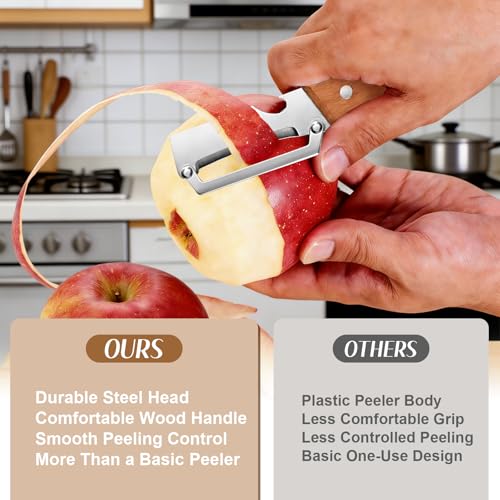 Image of 2026 Upgrade Vegetable Peeler With Wooden Handle, Stainless Steel Wide Blade Potato and Carrot Peeler, 2-in-1 Veggie Peeler With Bottle Opener for Kitchen, Camping and Travel (2PCS)