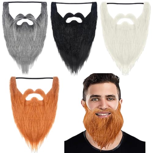 WILLBOND 4 Pieces Fake Beards Long  Beards Funny Fake Mustache Whisker(Black, Orange, White, Gray)