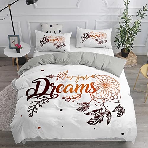 Meimall Parure De Lit Motif Bohème Plume 240X280 Cm Anti-Rides - Housse De Couette avec - Housse De Couette Douce - La Fibre De Polyester Est Super Douce Cover