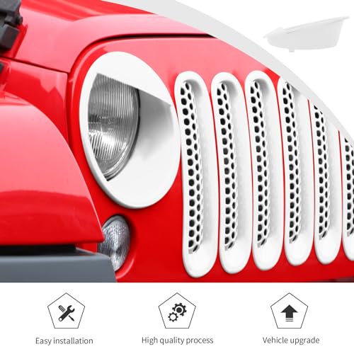 Image of JWWY Front Grille Insert Radiator Grille Grillwork Surround Assembly Inserts Headlight Headlamp Cover Trim Set Fit for 2007-2017 Jeep Wrangler JK JKU Exterior Accessories 9pcs White