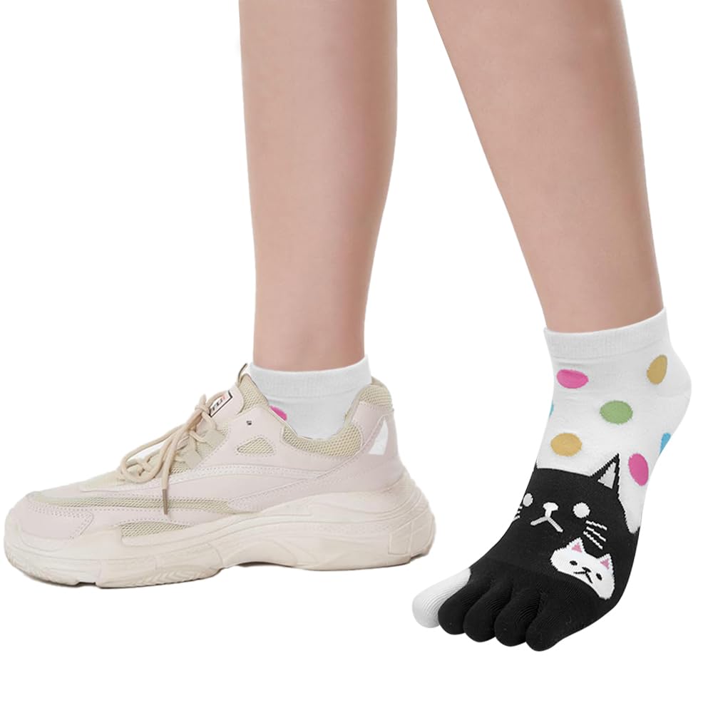 ABTRAV Womens Funny Toe Socks Five Finger Low Cut Socks Cartoon Toe Seperated Cotton Running Ankle Socks